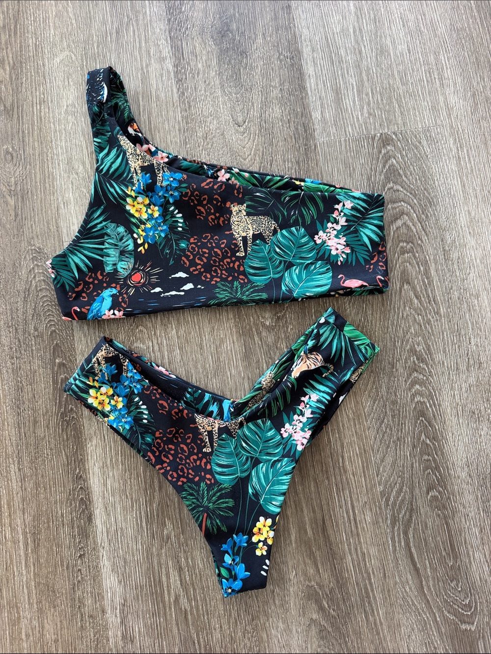 SKATIE one shoulder bikini set Ellis top Mandi bottom paradise tropical print